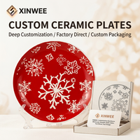 Plato de Cerámica con Silueta de Pino Rojo |   Plato Decorativo Navideño con Logotipo Personalizado, Venta al Por Mayor, OEM, ODM