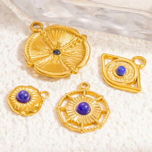 Eight Pointed Star <b>Compass</b> Pendant Stainless Steel Plated Gold Blue Stone For <b>Necklace</b> Making Mixed Shapes PJ91616 - Product Image 1