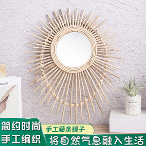 Rattan Woven <b>Mirror</b> Round Natural Color Framed Wall Mounted Decorative <b>Hanging</b> <b>Mirror</b> For Living Room Studio Guesthouse - Product Image 5