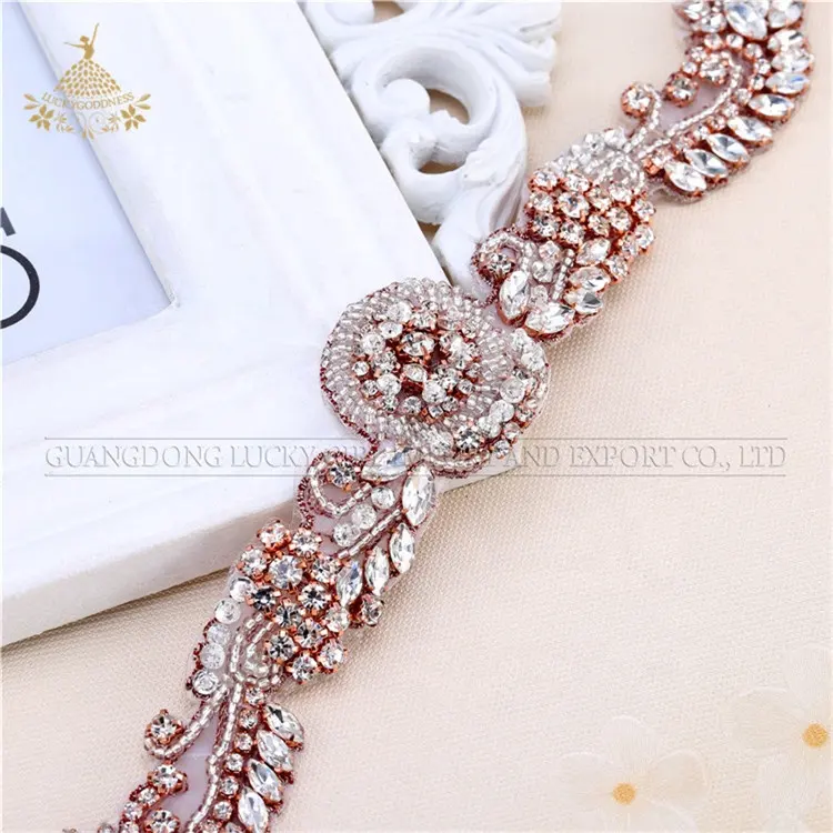 Special decoration fancy of light rose gold rhinestone belt for weeding dress clothes