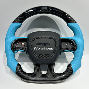 Volant de sport pour voiture en cuir perforé bleu sur mesure avec fibre de carbone et LED pour pièces de tuning de voiture Durango - Product Image 1