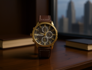 Orologio Meccanico da Uomo 42mm Cassa in Oro Giallo Cinturino in Pelle Cronografo Quadrante Analogico Stile Lusso e Moda - Product Image 2