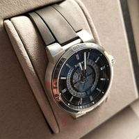 Montre automatique mécanique squelette de luxe d'occasion bleue en acier inoxydable, étanche 100M, bracelet en caoutchouc noir, pour homme, usage quotidien et extérieur