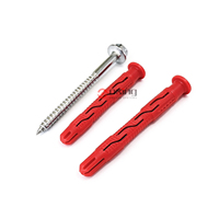 Kit Angkur Ekspansi Dinding Nilon Multi Sayap Merah, Sekrup Self Tapping Flens Hex Baja Tahan Karat untuk Pemasangan di Dinding Bata