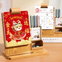 Calendrier d'impression en bois 2026 - Décoration de bureau multifonctionnelle avec horloge et fonction mémo - Calendrier mensuel