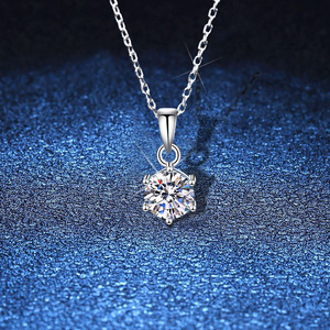 S925 pendentif Moissanite en argent pur pour femme collier Moissanite classique à six broches de chaîne de collier pour femme d'un carat - Product Image 1