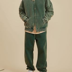 เสื้อแจ็คเก็ตแบบมีซิป สไตล์วินเทจ ล้างสีแบบเฟรนช์เทอร์รี่ เสื้อฮู้ดครอปแบบย้อมสีเอซิด ไม่มีลาย - Product Image 3