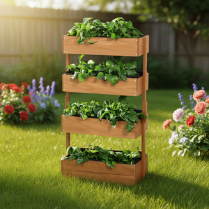 Jardinera vertical de madera de 4 niveles, estilo rústico para exteriores, para flores y plantas verdes - Product Image 2
