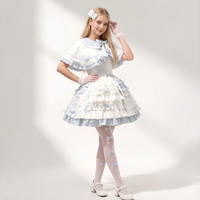 Robe Lolita JSK bleu et blanc avec cape, jupe à volants style princesse anime, costume de fête