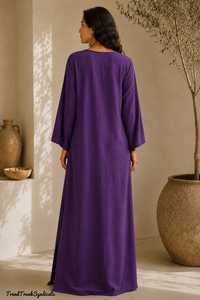 Túnica Kaftan de Lino Morado para Mujer, Vestido Maxi de Boda India Hecho a Medida, Estilo Boho, Étnico, Ecológico, Corte A, Venta al por Mayor B2B - Product Image 1