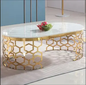 First Class Quality Living Room Gold Leg Black Marble Glass Top Coffee Table Round Coffee Table