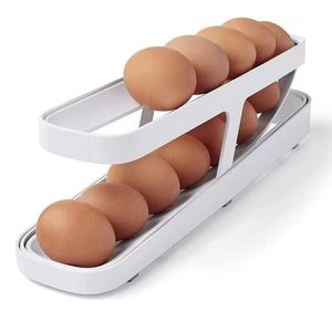 Custom Wholesale Dispenser Organizers Rolldown Holder 2 Tier Egg <b>Storage</b> Container <b>for</b> Refrigerator Automatic Rolling - Product Image 1