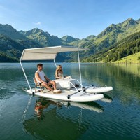 Catamaran gonflable portable, bateau à pontons pliable en aluminium, coque en PVC, bimini pour loisirs, pêche, plongée