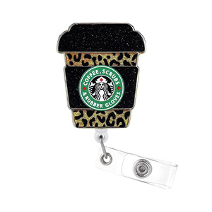 Cross-border acrylic coffee cup telescopic <b>buckle</b> with glitter, telescopic leopard print, gold employee name tag/ID card <b>buckle</b> - Product Image 1