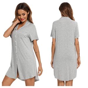 <span class=keywords><strong>Camicia</strong></span> <span class=keywords><strong>da</strong></span> <span class=keywords><strong>Notte</strong></span> <span class=keywords><strong>da</strong></span> Donna in Viscosa di Bambù e Modal, Manica Corta, <span class=keywords><strong>Bottoni</strong></span>, Bordatura a Contrasto, con Tasca - Product Image 3