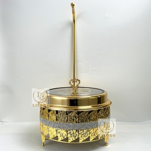<strong>New</strong> Design Luxury 10L Stainless Steel Chafing Dish Glitter Diamond Inlaid Gold <strong>Buffet</strong> Warmer With Hanging Lid for Wedding Party - Product Image 4
