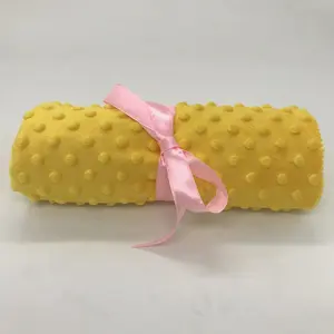 Campione gratuito! Coperta del bambino kain morbido polare dot minky fossetta giallo cuscino in tessuto