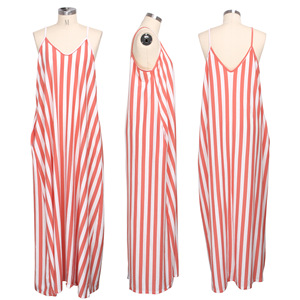 Robe Maxi à bretelles Spaghetti et col en V pour femme, vêtement grande <span class=keywords><strong>taille</strong></span> <span class=keywords><strong>2XL</strong></span>, à la mode, ample, à rayures imprimées, poche latérale, vente en gros - Product Image 5