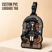 Étiquettes de bagage en PVC souple résistantes à l'eau, motif fille steampunk mécanique mignonne, anti-perte pour sacs de voyage - Fabricant direct, personnalisable
