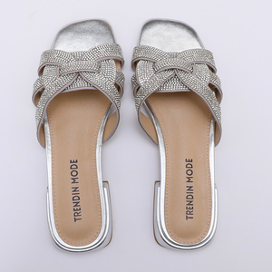 Silver PU Women <strong>Slipper</strong> Flat Light Weight Slip-On Customized <strong>Diamante</strong> Comfort Soft Footwear for Autumn/Spring/Summer - Product Image 3