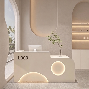 CR125 Futuristic Wood Curved Health Center Reception Desk Spa Service Counter with Ambient LED Lighting for Commercial Use - Product Image 5