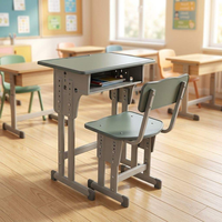 En stock, ensemble de chaise et bureau d'étudiant en métal moderne, réglable en hauteur, table d'étude individuelle pour enfants, mobilier scolaire, livraison rapide