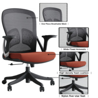 Chaise de bureau ergonomique à dossier moyen en tissu, avec coussin rouge, accoudoirs fixes et pivotante, idéale pour le télétravail – Vente directe usine