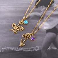 Fleurs de naissance personnalisées plaquées or 18 carats en acier inoxydable élégant de nouveau style avec collier de pierres de naissance colorées