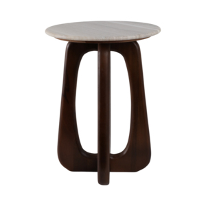 Tavolino con piano in marmo e base scultorea in legno per l'arredamento della casa e piccoli spazi - Product Image 1