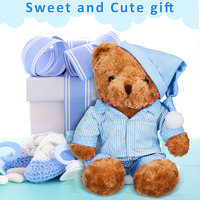 Vêtements d'ours à rayures bleues peluche construire une belle peluche Teddy Costumes accessoires en gros OEM ODM usine petit ami ours