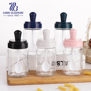 Tarro de Vidrio para Sal, Pimienta y Aceite de 270 ml, Botella para Condimentos, Recipiente con Cuchara de Plástico y Tapas de Colores, Salero - Product Image 1