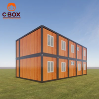 Cbox Maison Modulaire Conteneurisée à 2 Étages Effet Bois Démontable avec Option Mur Rideau en Verre pour Bureau ou Hôtel de Vacances