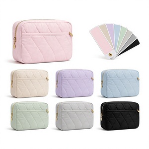 Custom Logo Puffy <b>Makeup</b> Bag Travel Toiletry Bag for Women Large Capacity Quilted Cosmetic Organizer Wide Open Zipper Pouch <b>Case</b> - Product Image 1