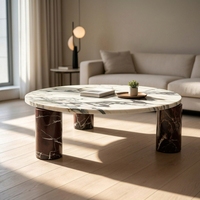 Table basse ronde en marbre Calacatta de style moderne et luxueux pour la décoration de la maison, salon, hôtel, bar, café