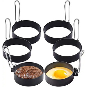 Stainless Steel Egg Ring Black Non Stick Egg Mold <b>Pancake</b> Ring Meat Patty <b>Maker</b> Kitchen Cooking Tool Set 6 Pack - Product Image 1