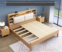 Cadre de lit en bois avec grande tête de lit, rangement, lumières LED, ports USB, lit plateforme rembourré moderne de style nordique, taille Queen, écologique
