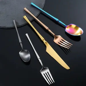Wholesale Restaurant Flatware 4pcs Silver Gold Black Dinner Spoons Forks And Knife Stainless Steel Cutlery