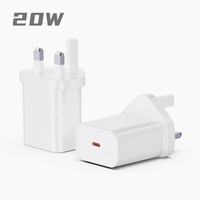 Chargeur rapide USB-C 20W, adaptateur mural compact, prise interchangeable US EU UK, certifié, adaptateur secteur USB-C 20W, chargeur mural