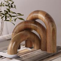 Étagère de table basse, bibliothèque, décoration artisanale marron, style bohème, esthétique moderne, 3 pièces, accents décoratifs en bois en forme d'arche