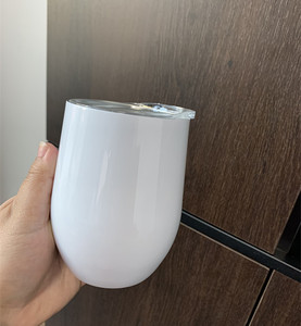 12oz Glossy White Egg Shape Sublimation Blank Stemless Wine Tumbler Glass with <b>Sliding</b> Lid and Straw for Customized Gifts - Product Image 2