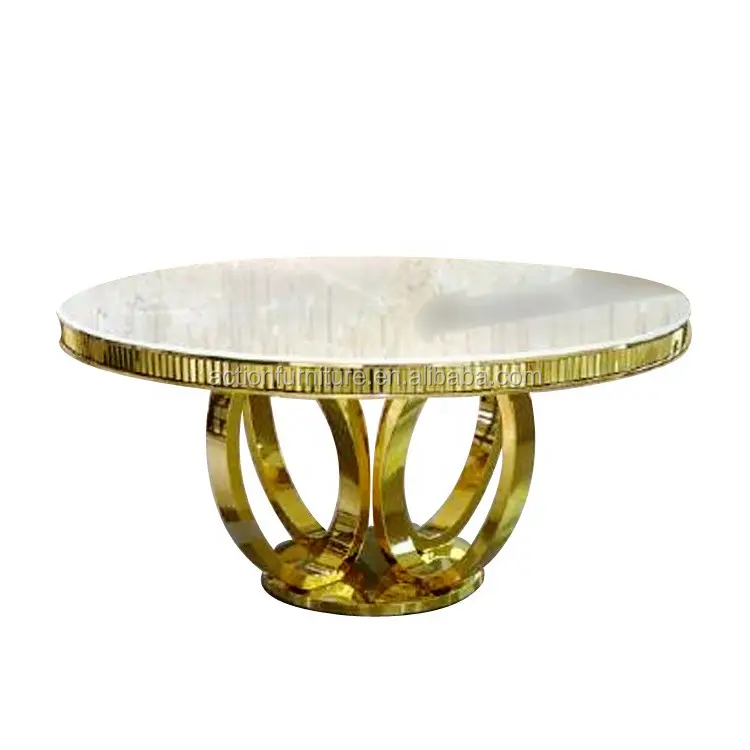 โบราณวินเทจสไตล์อิตาลีสแตนเลสแหวนฐานหินอ่อนด้านบนห้องนั่งเล่นโต๊ะรับประทานอาหารสำหรับขาย