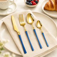 Ensemble de couverts modernes 24 pièces en acier inoxydable poli miroir avec manche bleu, compatible lave-vaisselle, pour hôtels, restaurants, traiteurs, vente en gros