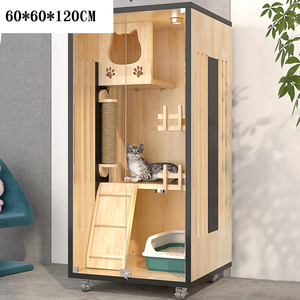 Zarif kapalı Pet mobilya çok katlı lüks ahşap kedi kafesi ev geniş odalar ile - Product Image 4