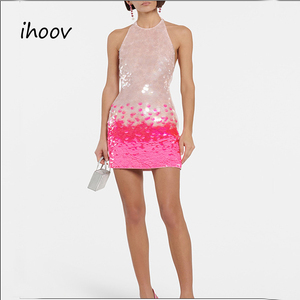 Mini robe moulante de soirée pour femmes élégantes personnalisées Mini robe sans manches à sequins et licou sans bretelles Y2K naturel écologique - Product Image 1