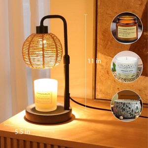 Lámpara Eléctrica Boho LANJO de Mimbre Natural para Derretir Cera, con Temporizador, Calentador de Cera - Product Image 4