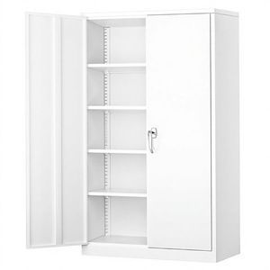 Armoire de rangement blanche en acier verrouillable, 2 portes, étagères réglables, serrure à clé, grand organisateur d'outils pour école, salon, sous-sol - Product Image 1