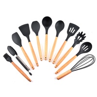 Ensemble d'ustensiles de cuisine en silicone avec manches en bois de bambou pour ustensiles de cuisson antiadhésifs, spatule, pince, spatule en nylon