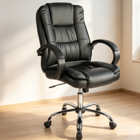 Chaise de bureau de direction en cuir noir rembourré, réglable en hauteur, avec support ergonomique pour le personnel et les cadres