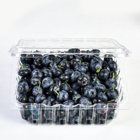 Barquettes d'emballage pour myrtilles en plastique PET recyclé de 1,5 lb, boîte d'emballage pour fruits, conteneur à clapet pour myrtilles avec couvercle à charnière