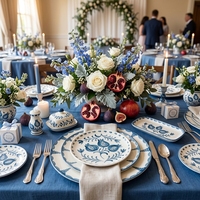 Assiettes en céramique bleues et blanches peintes à la main, service de vaisselle en porcelaine vintage romantique, assiettes de présentation pour événements de mariage et traiteur